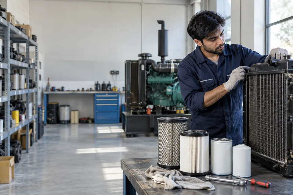 Illustrative Pakistani male engineering scene: Generator parts